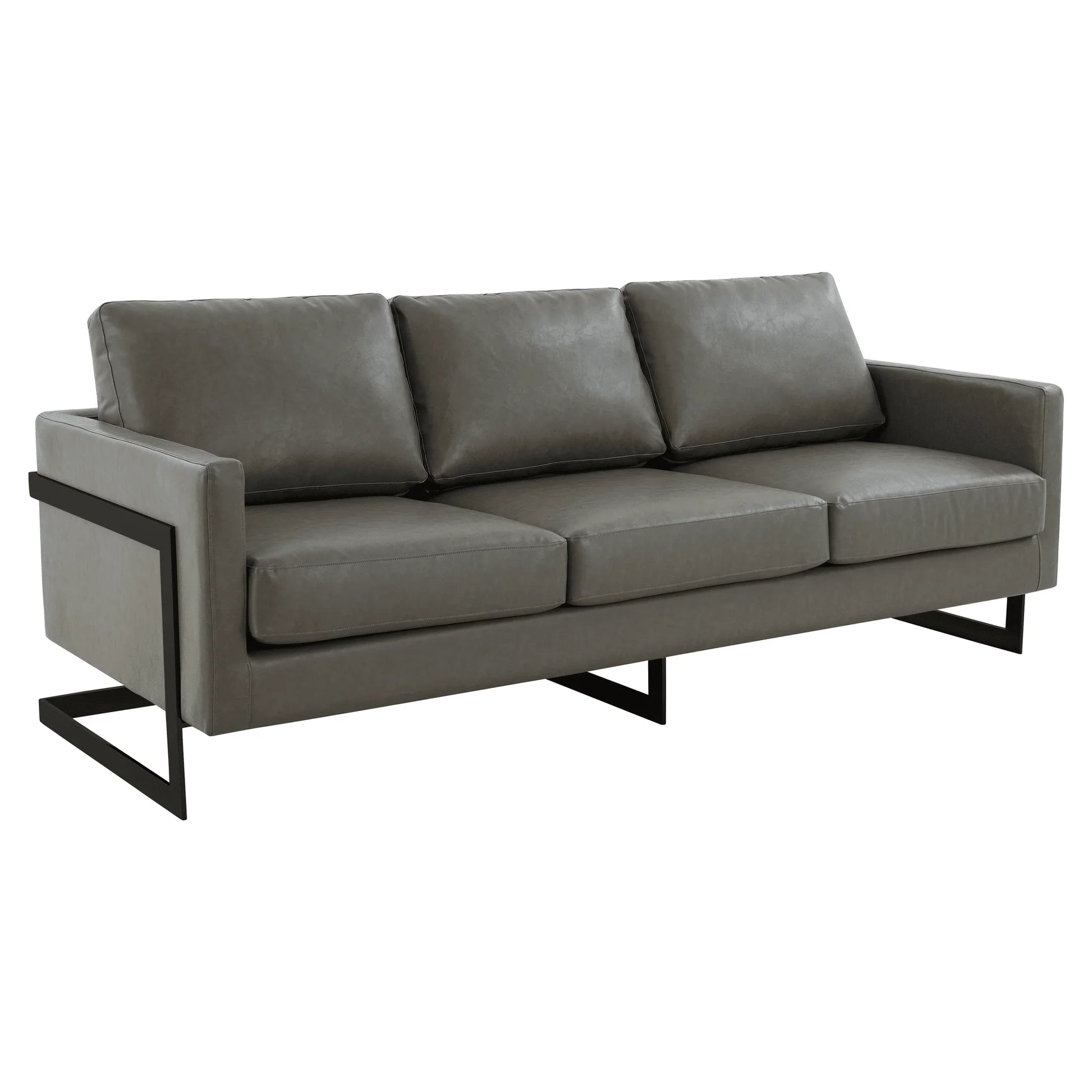 Lincoln 3-Seater Sofa Upholstered in Leather with Black Stainless Steel Frame - Elax Furniture