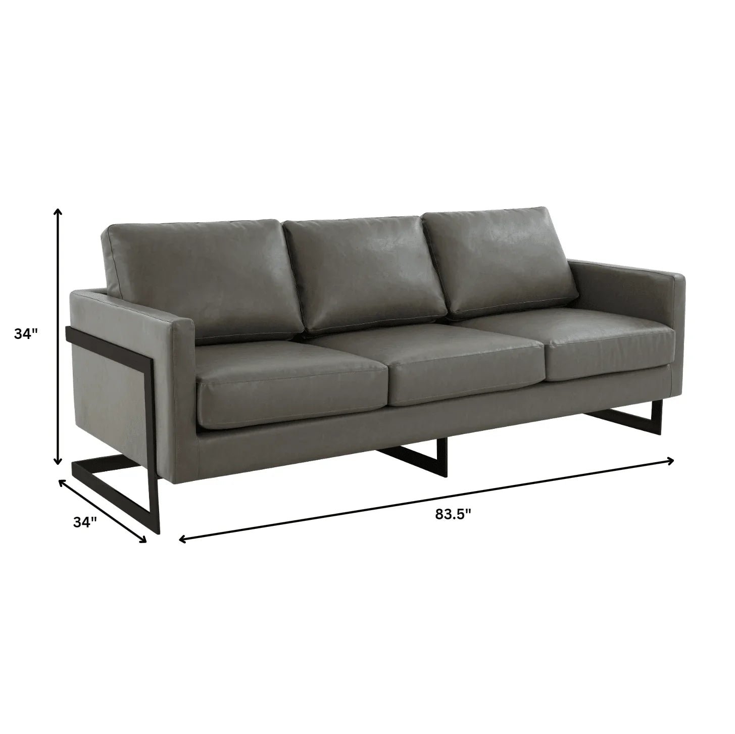 Lincoln 3-Seater Sofa Upholstered in Leather with Black Stainless Steel Frame - Elax Furniture