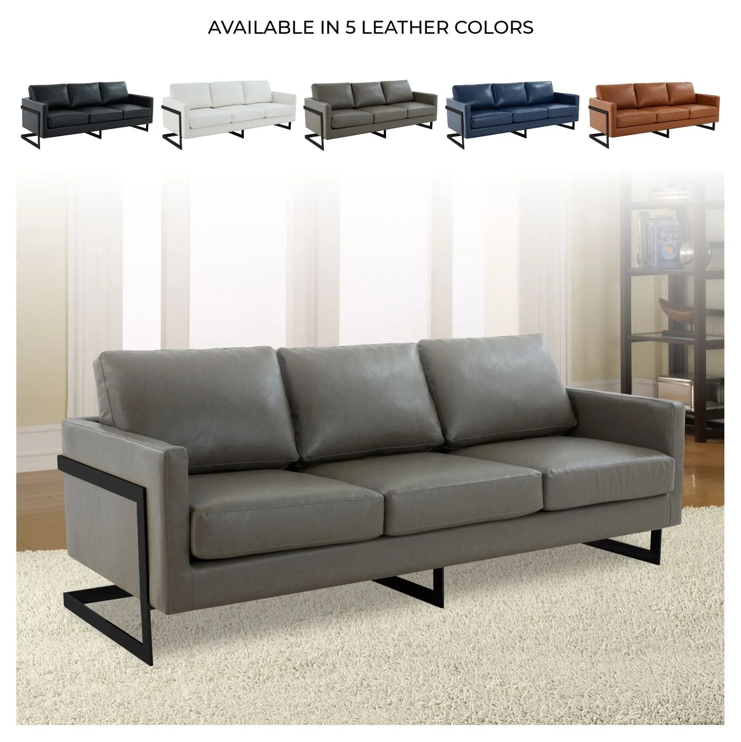 Lincoln 3-Seater Sofa Upholstered in Leather with Black Stainless Steel Frame - Elax Furniture