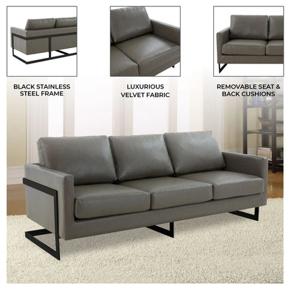 Lincoln 3-Seater Sofa Upholstered in Leather with Black Stainless Steel Frame - Elax Furniture
