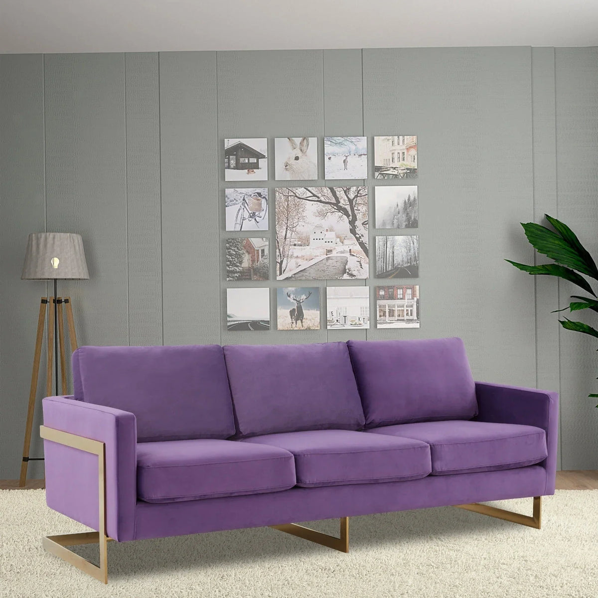 Lincoln 3-Seater Velvet/Leather Full Size Sofa in Stainless Steel - Elax Furniture