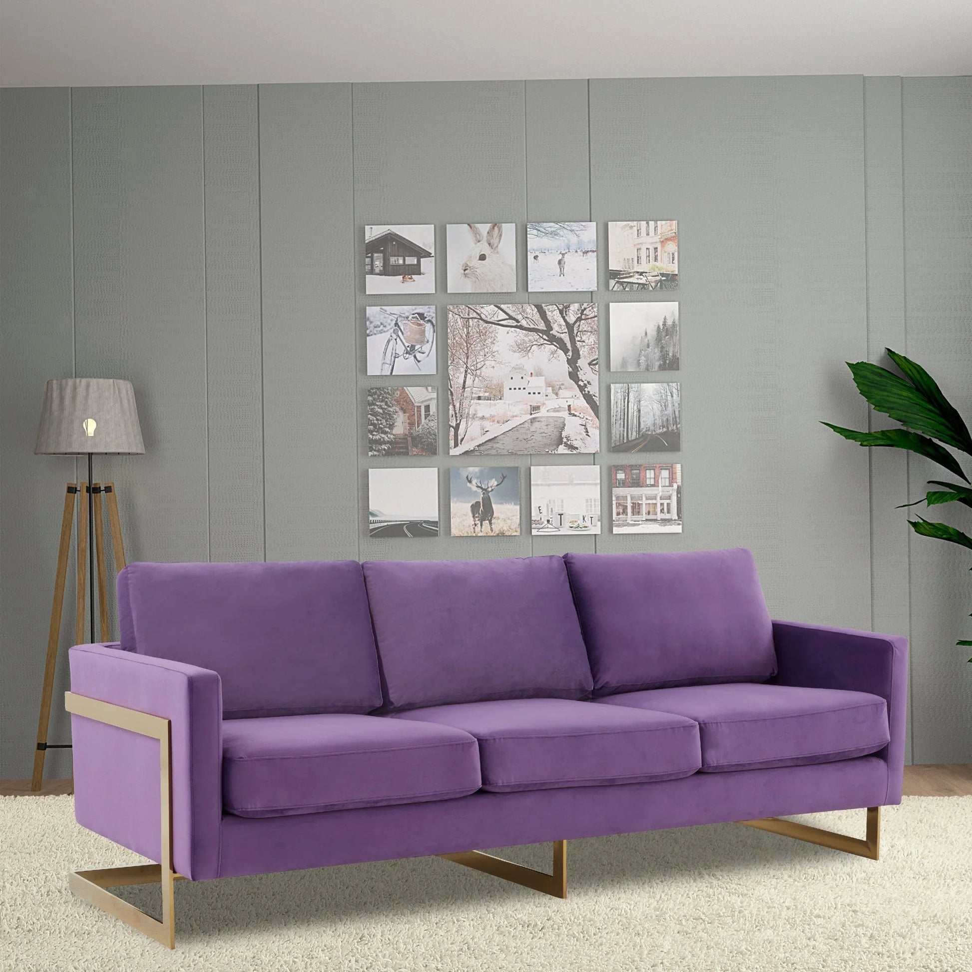 Lincoln 3-Seater Velvet/Leather Full Size Sofa in Stainless Steel - Elax Furniture