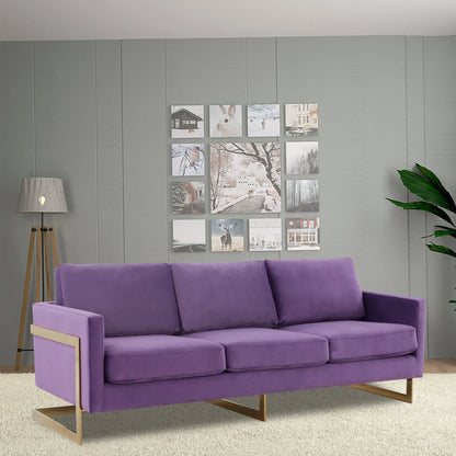 Lincoln 3-Seater Velvet/Leather Full Size Sofa in Stainless Steel - Elax Furniture