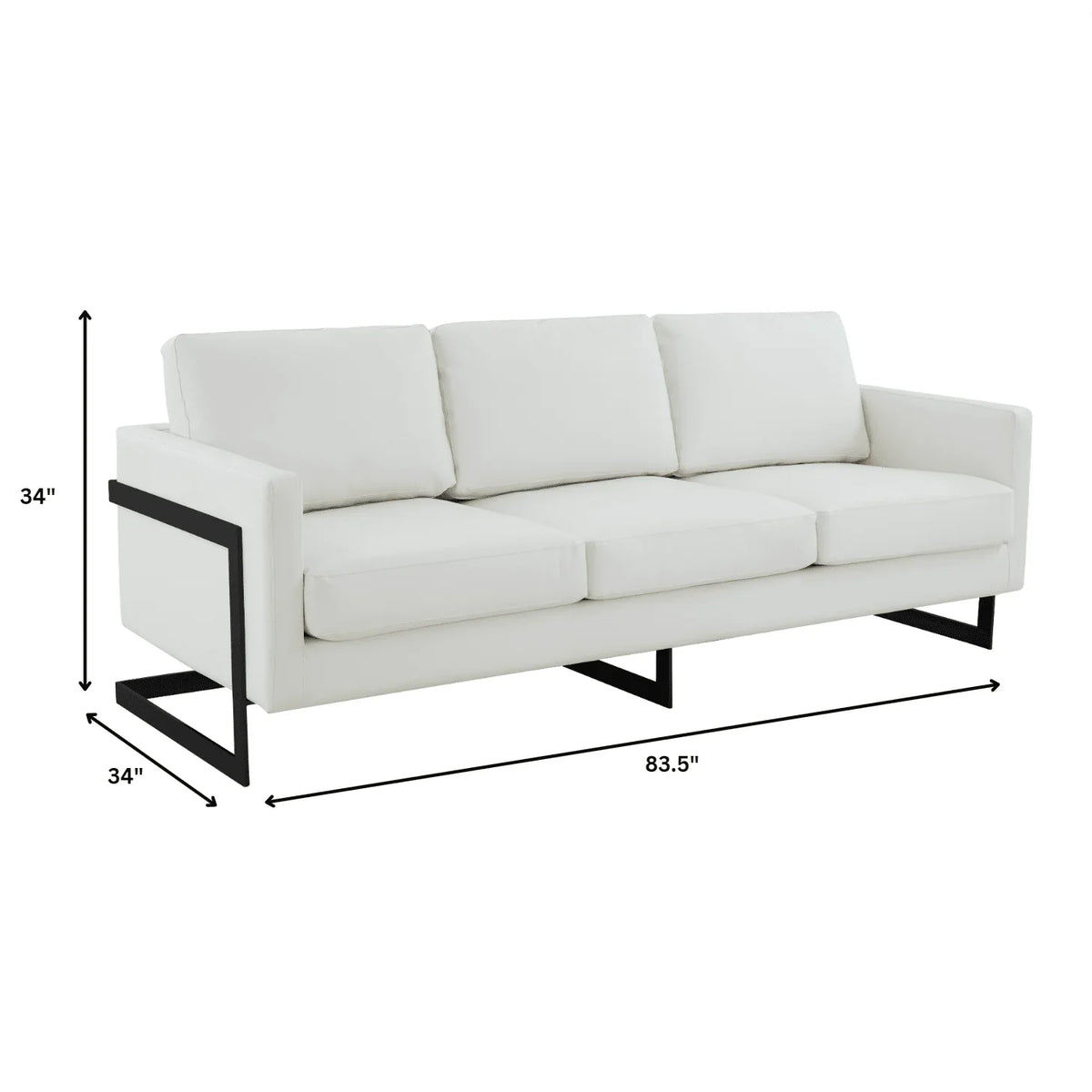 Lincoln 3-Seater Sofa Upholstered in Leather with Black Stainless Steel Frame - Elax Furniture