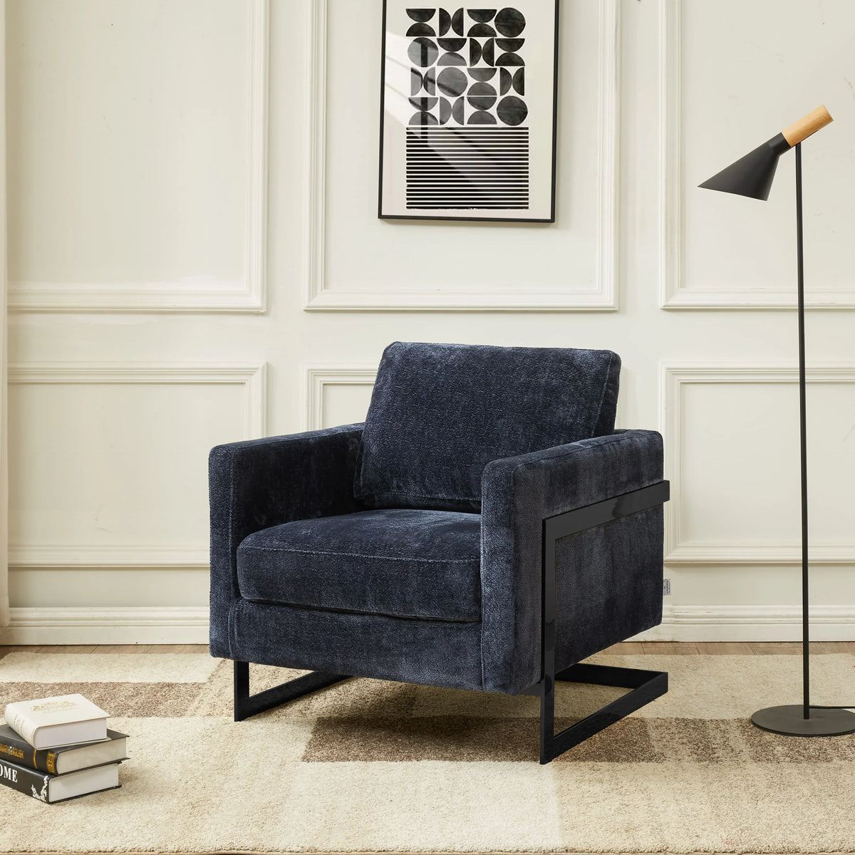 Lincoln Geometric Accent Chair Upholstered Boucle with Black Stainless-Steel Base - Elax Furniture