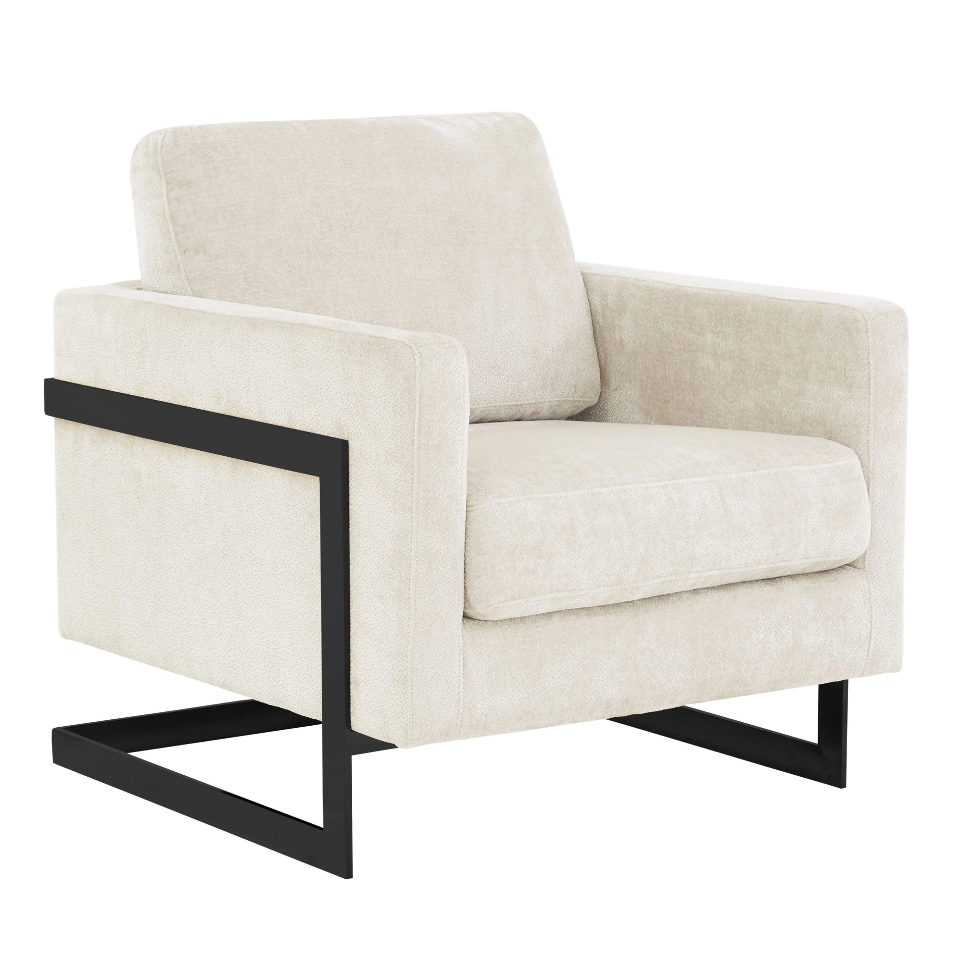 Lincoln Geometric Accent Chair Upholstered Boucle with Black Stainless-Steel Base - Elax Furniture