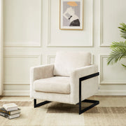 Lincoln Geometric Accent Chair Upholstered Boucle with Black Stainless-Steel Base - Elax Furniture