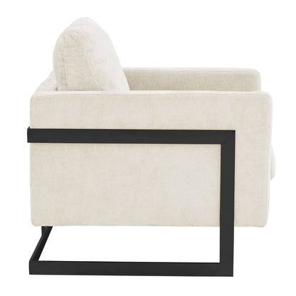 Lincoln Geometric Accent Chair Upholstered Boucle with Black Stainless-Steel Base - Elax Furniture