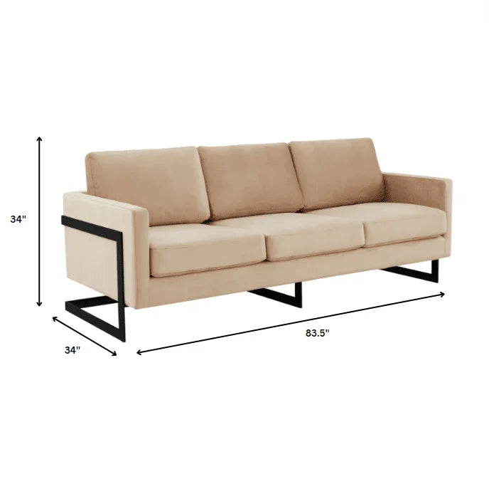 Lincoln 3-Seater Upholstered Velvet Sofa with Black Stainless-Steel Base - Elax Furniture