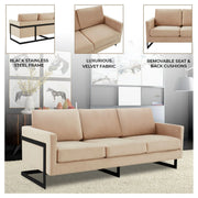 Lincoln 3-Seater Upholstered Velvet Sofa with Black Stainless-Steel Base - Elax Furniture