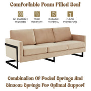 Lincoln 3-Seater Upholstered Velvet Sofa with Black Stainless-Steel Base - Elax Furniture