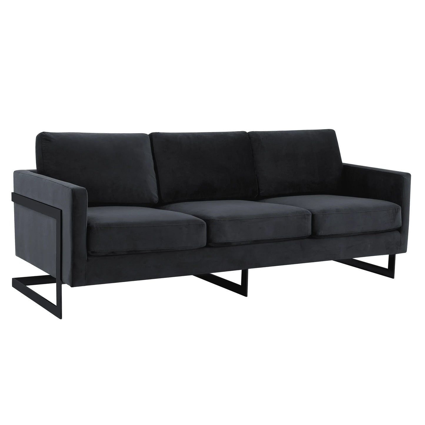 Lincoln 3-Seater Upholstered Velvet Sofa with Black Stainless-Steel Base - Elax Furniture