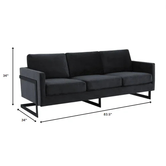 Lincoln 3-Seater Upholstered Velvet Sofa with Black Stainless-Steel Base - Elax Furniture