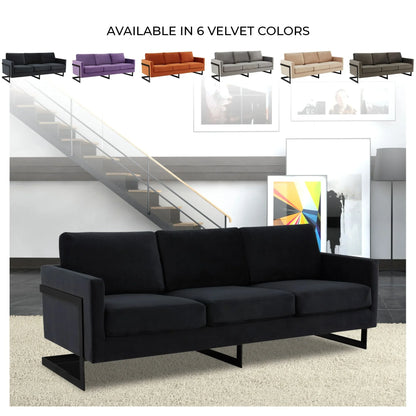 Lincoln 3-Seater Upholstered Velvet Sofa with Black Stainless-Steel Base - Elax Furniture