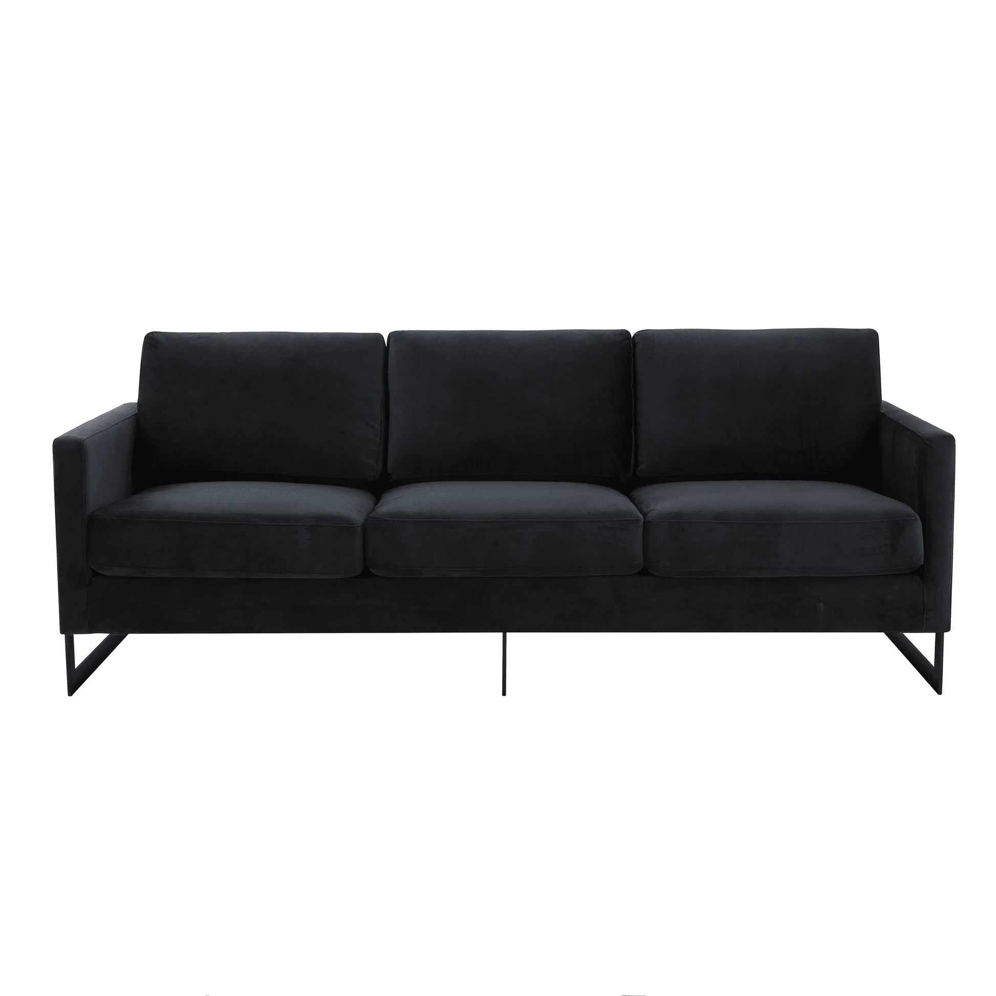 Lincoln 3-Seater Upholstered Velvet Sofa with Black Stainless-Steel Base - Elax Furniture