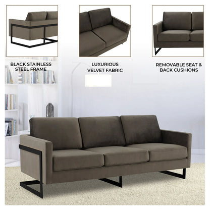 Lincoln 3-Seater Upholstered Velvet Sofa with Black Stainless-Steel Base - Elax Furniture