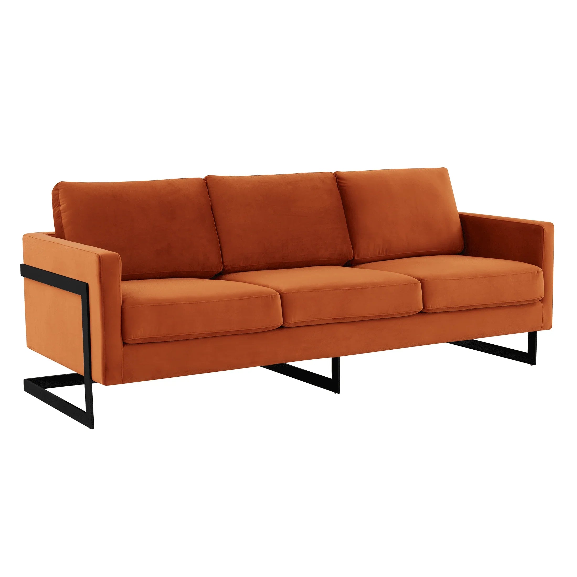 Lincoln 3-Seater Upholstered Velvet Sofa with Black Stainless-Steel Base - Elax Furniture