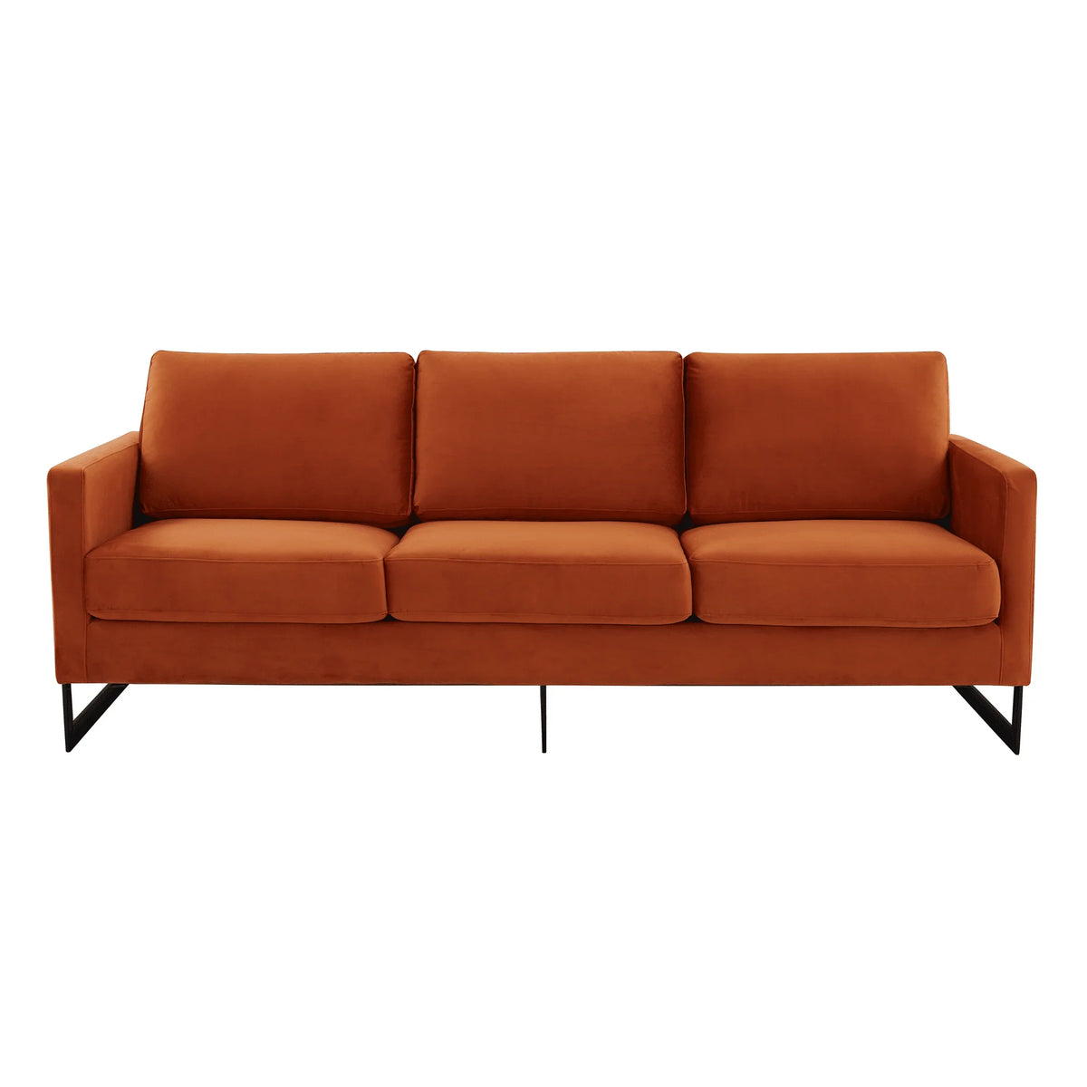 Lincoln 3-Seater Upholstered Velvet Sofa with Black Stainless-Steel Base - Elax Furniture