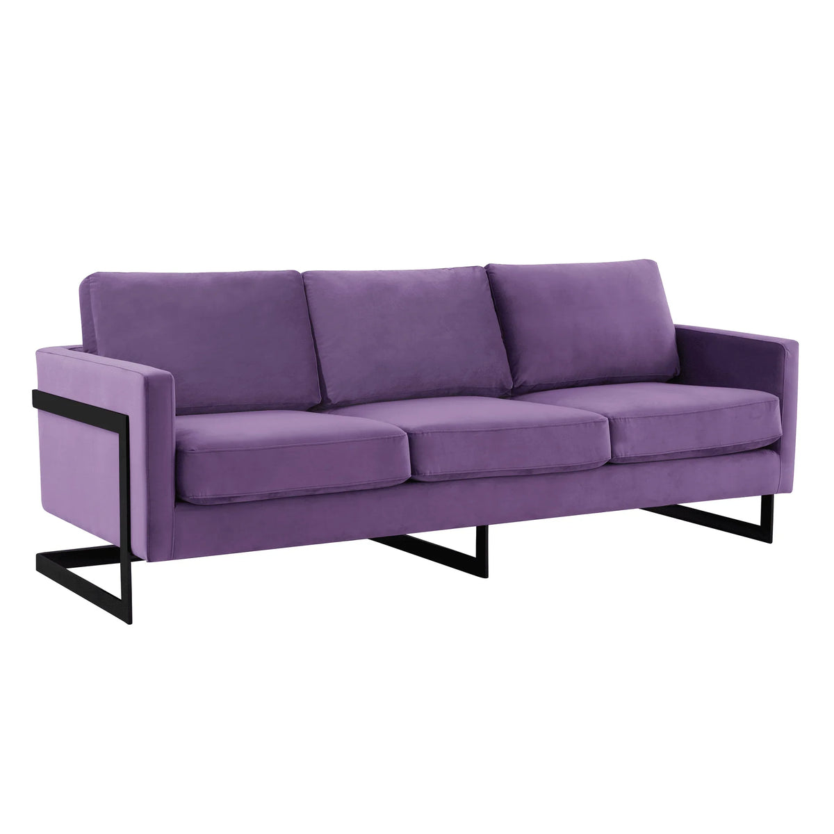 Lincoln 3-Seater Upholstered Velvet Sofa with Black Stainless-Steel Base - Elax Furniture