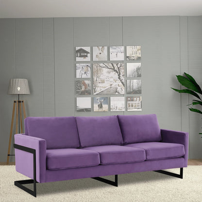 Lincoln 3-Seater Upholstered Velvet Sofa with Black Stainless-Steel Base - Elax Furniture