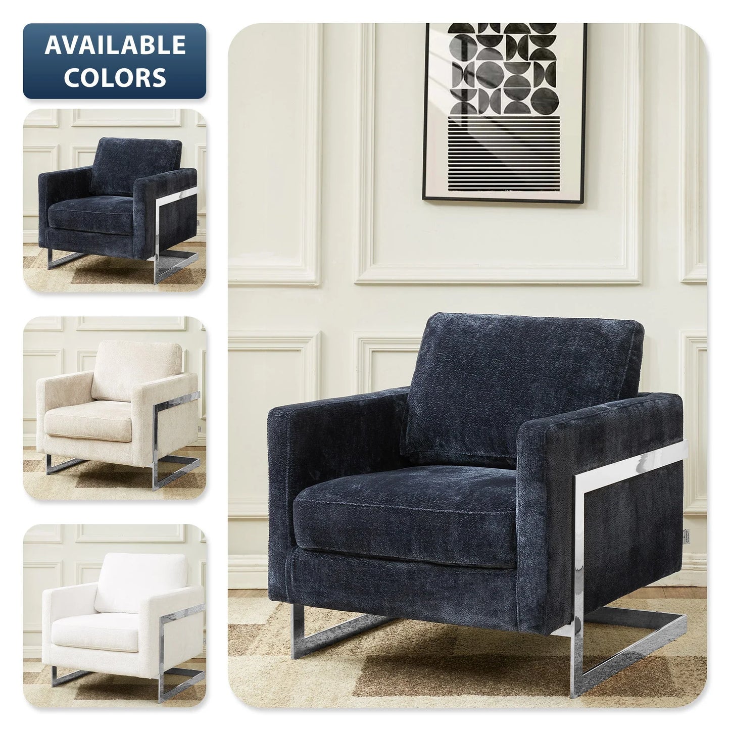 Lincoln Accent Chair Upholstered in Boucle with Black Stainless-Steel Frame - Elax Furniture