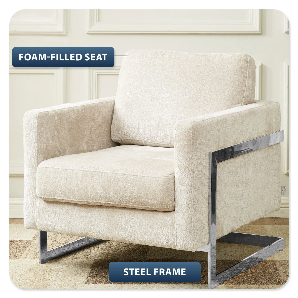Lincoln Accent Chair Upholstered in Boucle with Black Stainless-Steel Frame - Elax Furniture