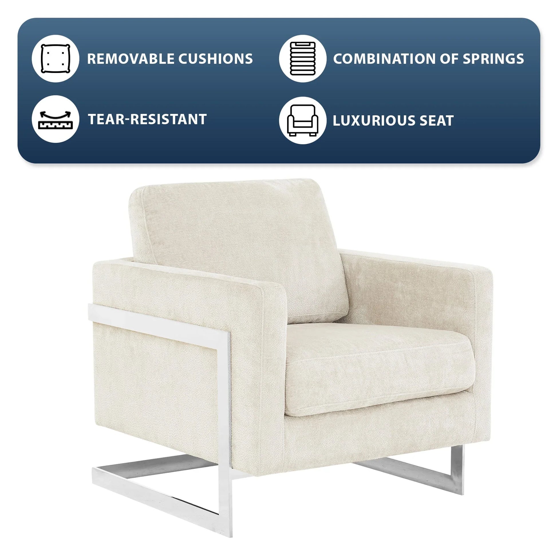 Lincoln Accent Chair Upholstered in Boucle with Black Stainless-Steel Frame - Elax Furniture