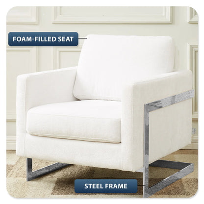 Lincoln Accent Chair Upholstered in Boucle with Black Stainless-Steel Frame - Elax Furniture