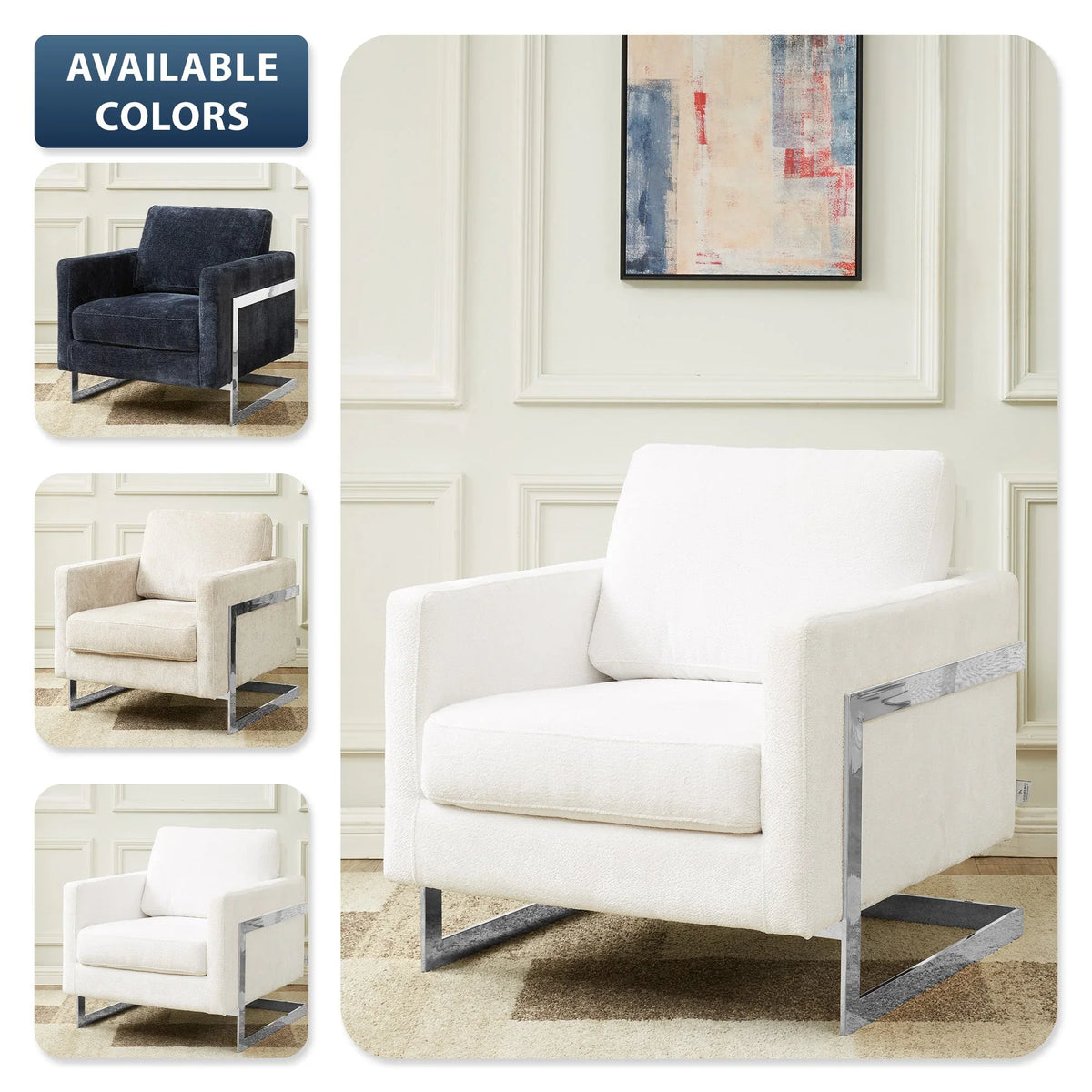 Lincoln Accent Chair Upholstered in Boucle with Black Stainless-Steel Frame - Elax Furniture