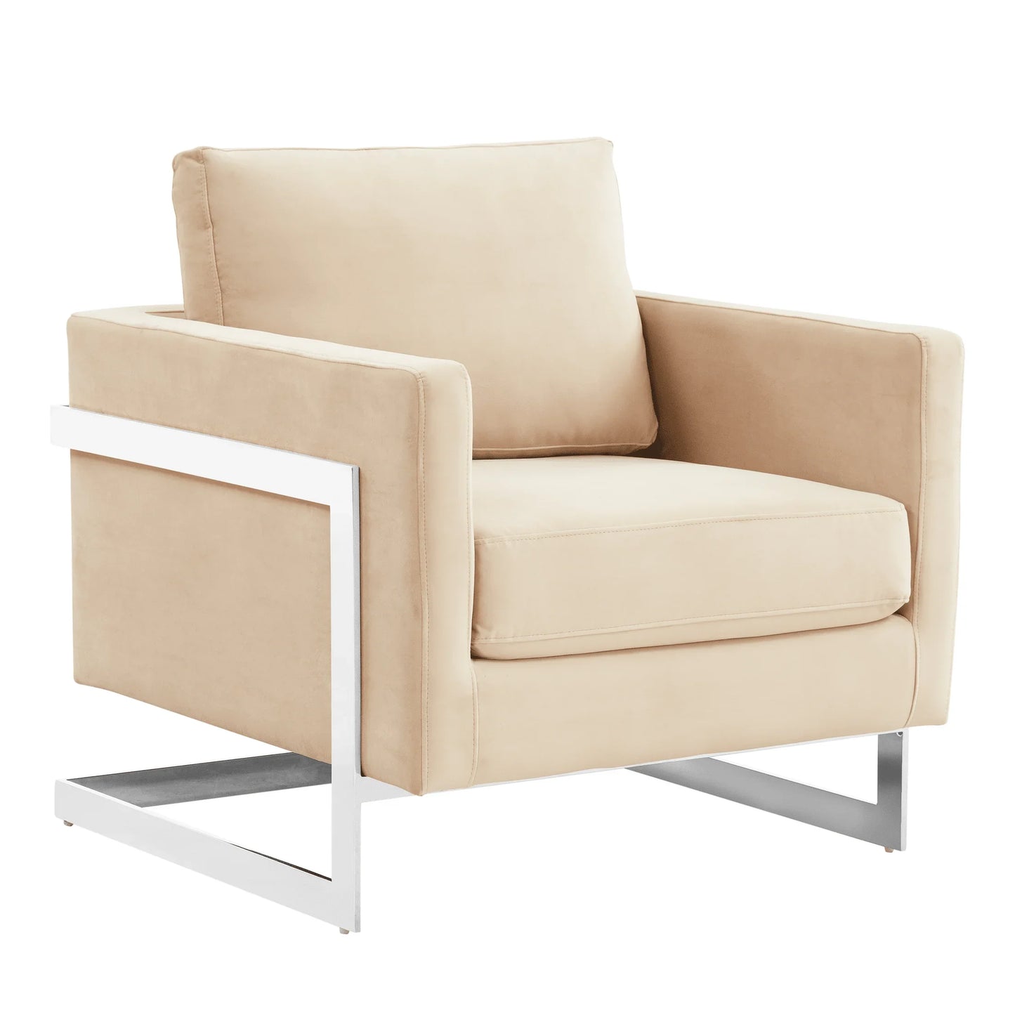 Lincoln Velvet Accent Armchair Singe-Seater Sofa with Chromed Stainless Steel Frame - Elax Furniture