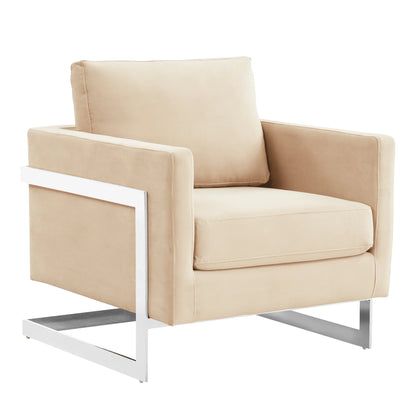 Lincoln Velvet Accent Armchair Singe-Seater Sofa with Chromed Stainless Steel Frame - Elax Furniture