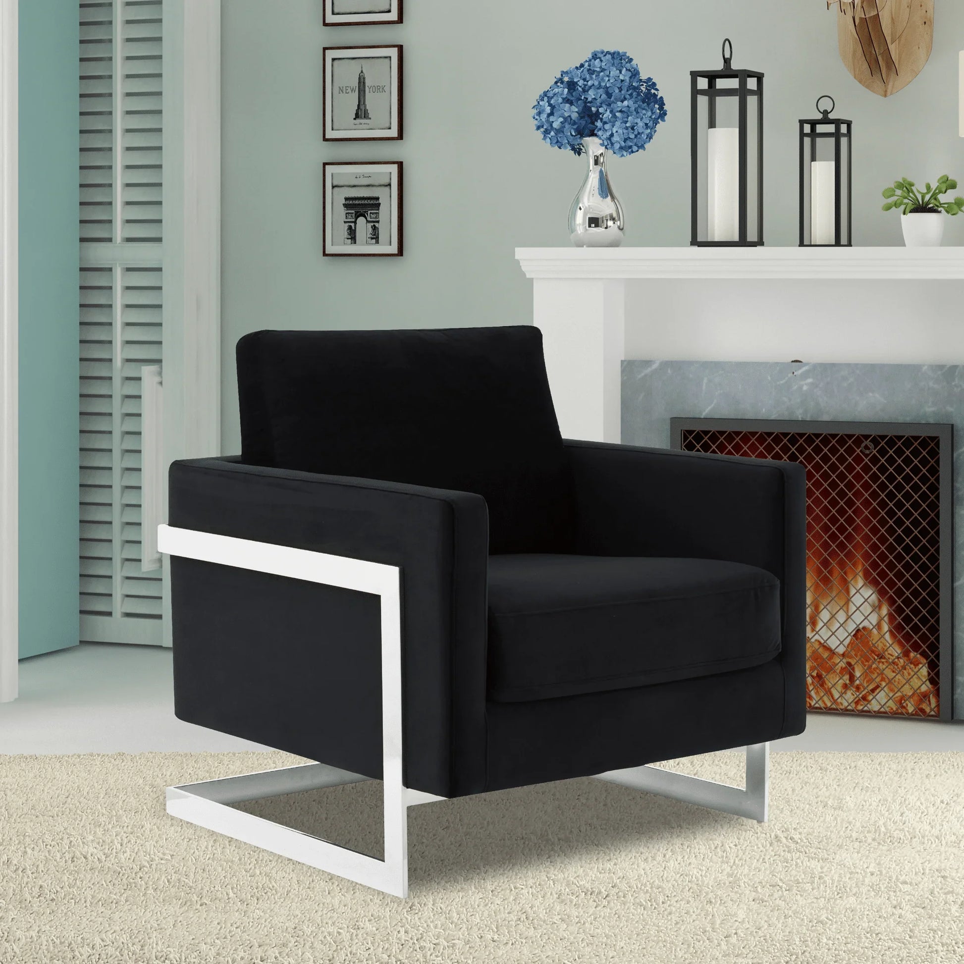 Lincoln Velvet Accent Armchair Singe-Seater Sofa with Chromed Stainless Steel Frame - Elax Furniture