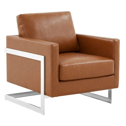Lincoln Leather Accent Armchair Chair Sofa with Chromed Stainless Steel Frame - Elax Furniture