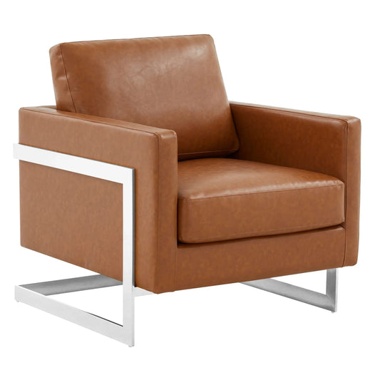 Lincoln Leather Accent Armchair Chair Sofa with Chromed Stainless Steel Frame - Elax Furniture