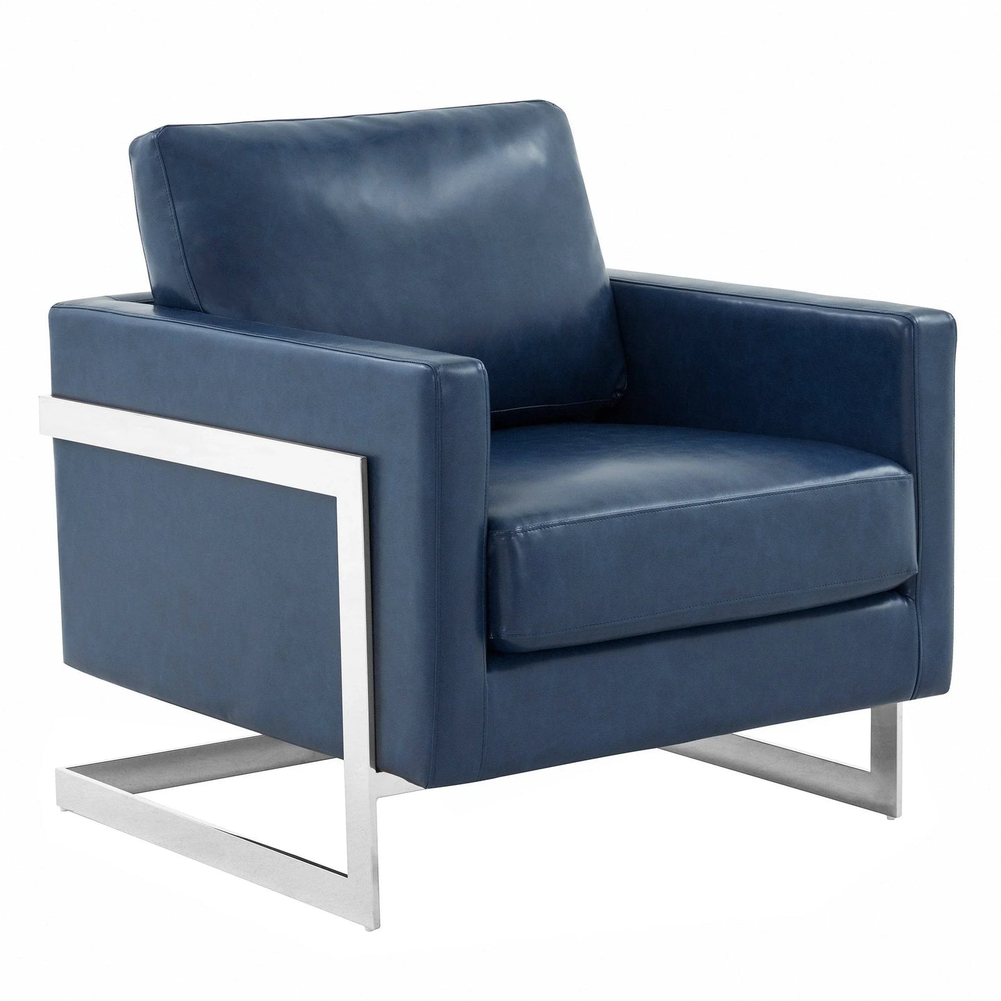 Lincoln Leather Accent Armchair Chair Sofa with Chromed Stainless Steel Frame - Elax Furniture