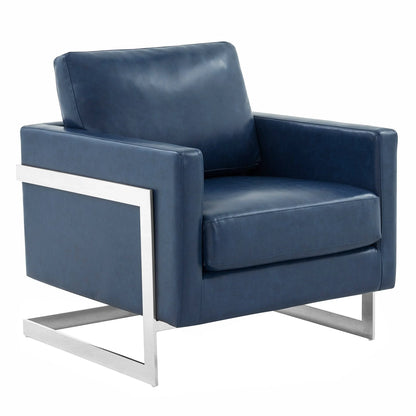 Lincoln Leather Accent Armchair Chair Sofa with Chromed Stainless Steel Frame - Elax Furniture