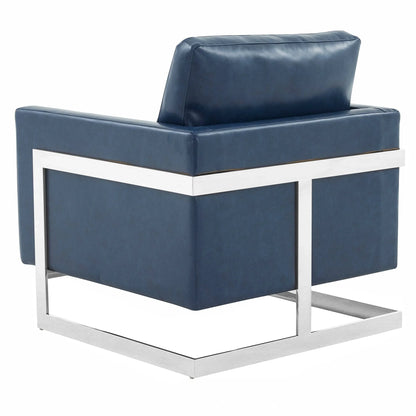 Lincoln Leather Accent Armchair Chair Sofa with Chromed Stainless Steel Frame - Elax Furniture