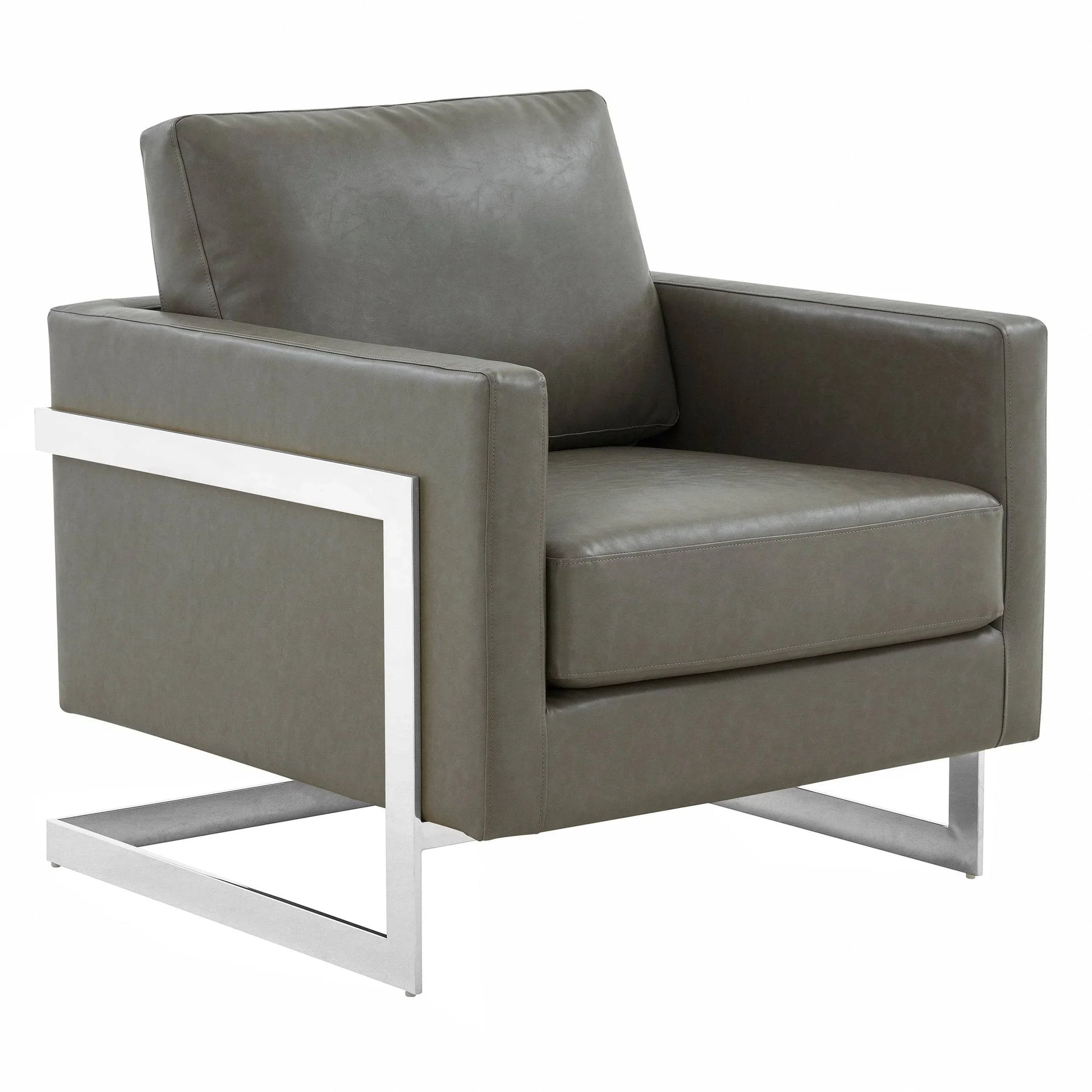 Lincoln Leather Accent Armchair Chair Sofa with Chromed Stainless Steel Frame - Elax Furniture