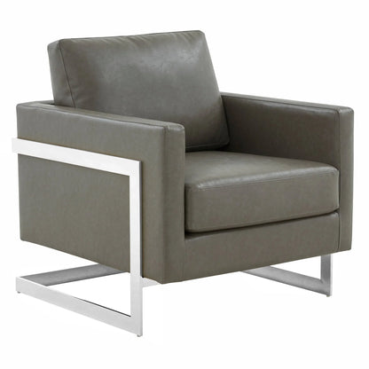 Lincoln Leather Accent Armchair Chair Sofa with Chromed Stainless Steel Frame - Elax Furniture