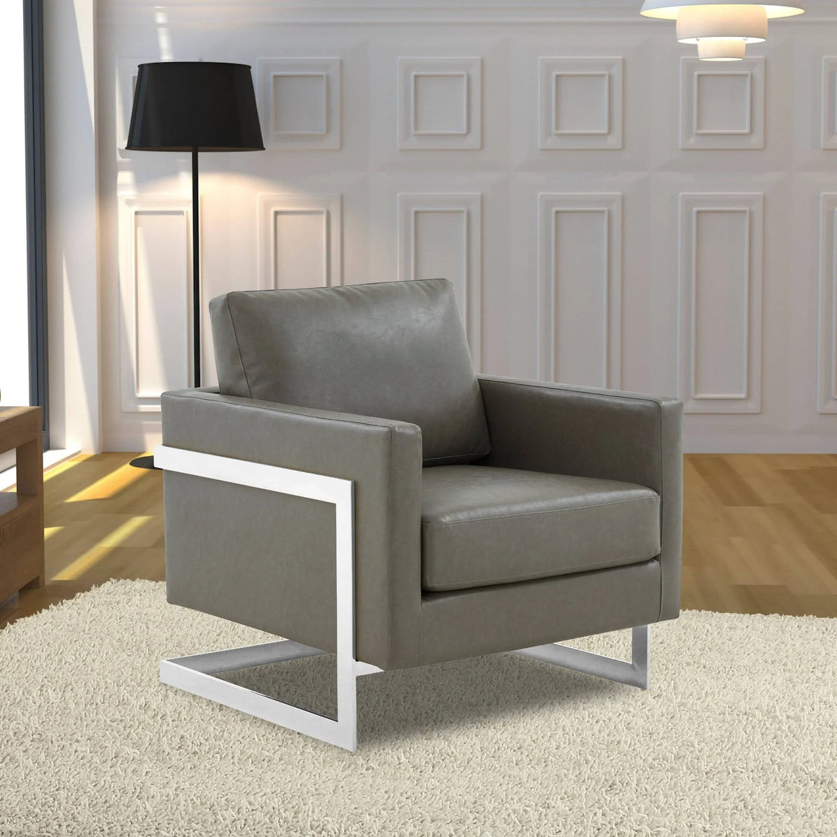 Lincoln Leather Accent Armchair Chair Sofa with Chromed Stainless Steel Frame - Elax Furniture