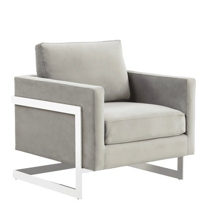 Lincoln Velvet Accent Armchair Singe-Seater Sofa with Chromed Stainless Steel Frame - Elax Furniture
