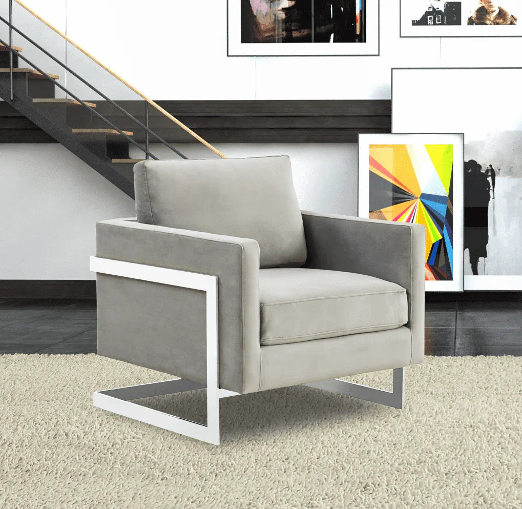 Lincoln Velvet Accent Armchair Singe-Seater Sofa with Chromed Stainless Steel Frame - Elax Furniture