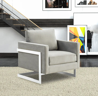 Lincoln Velvet Accent Armchair Singe-Seater Sofa with Chromed Stainless Steel Frame - Elax Furniture