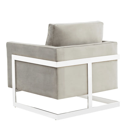 Lincoln Velvet Accent Armchair Singe-Seater Sofa with Chromed Stainless Steel Frame - Elax Furniture