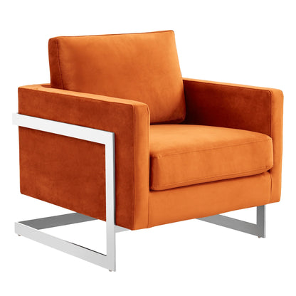 Lincoln Velvet Accent Armchair Singe-Seater Sofa with Chromed Stainless Steel Frame - Elax Furniture