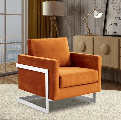 Lincoln Velvet Accent Armchair Singe-Seater Sofa with Chromed Stainless Steel Frame - Elax Furniture