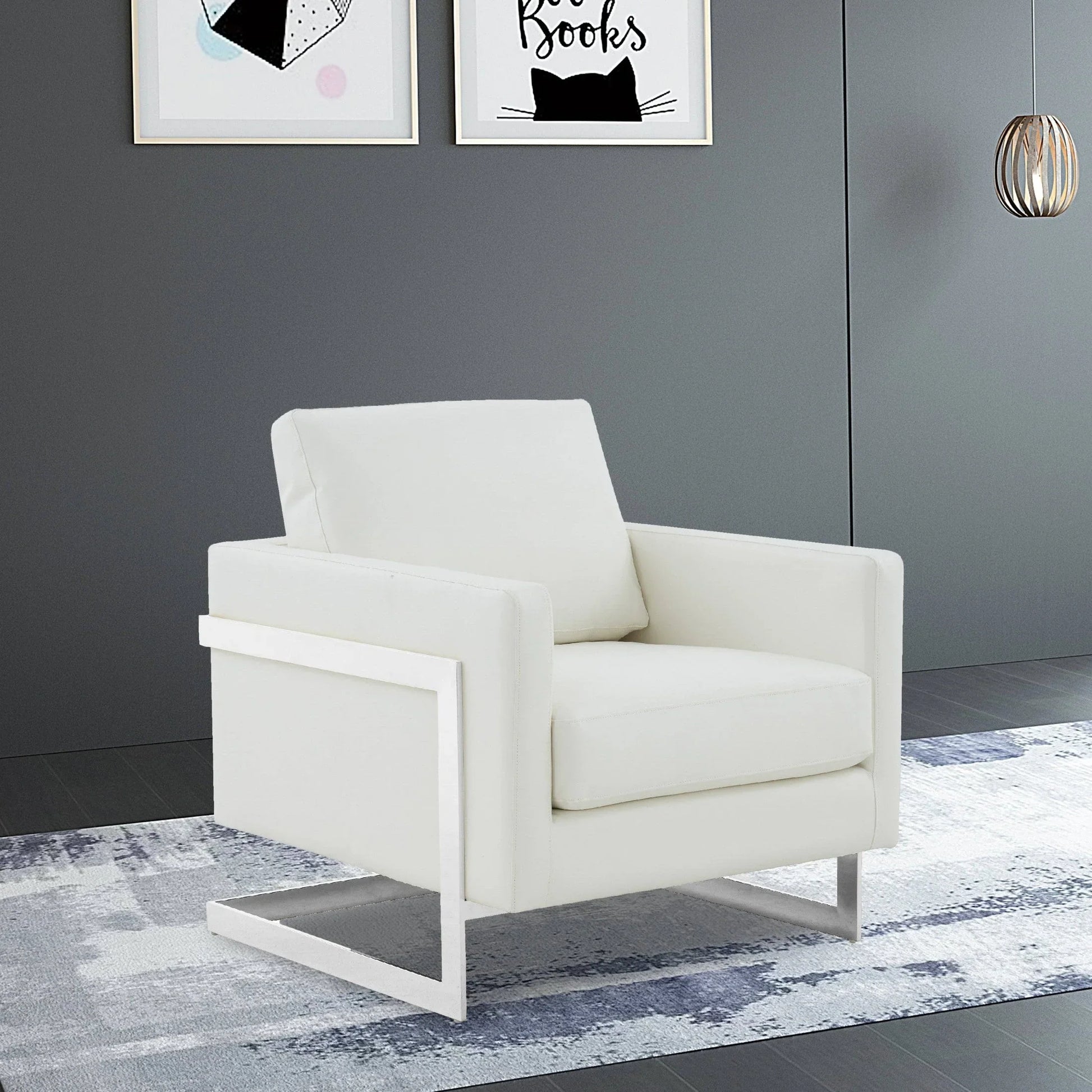 Lincoln Leather Accent Armchair Chair Sofa with Chromed Stainless Steel Frame - Elax Furniture