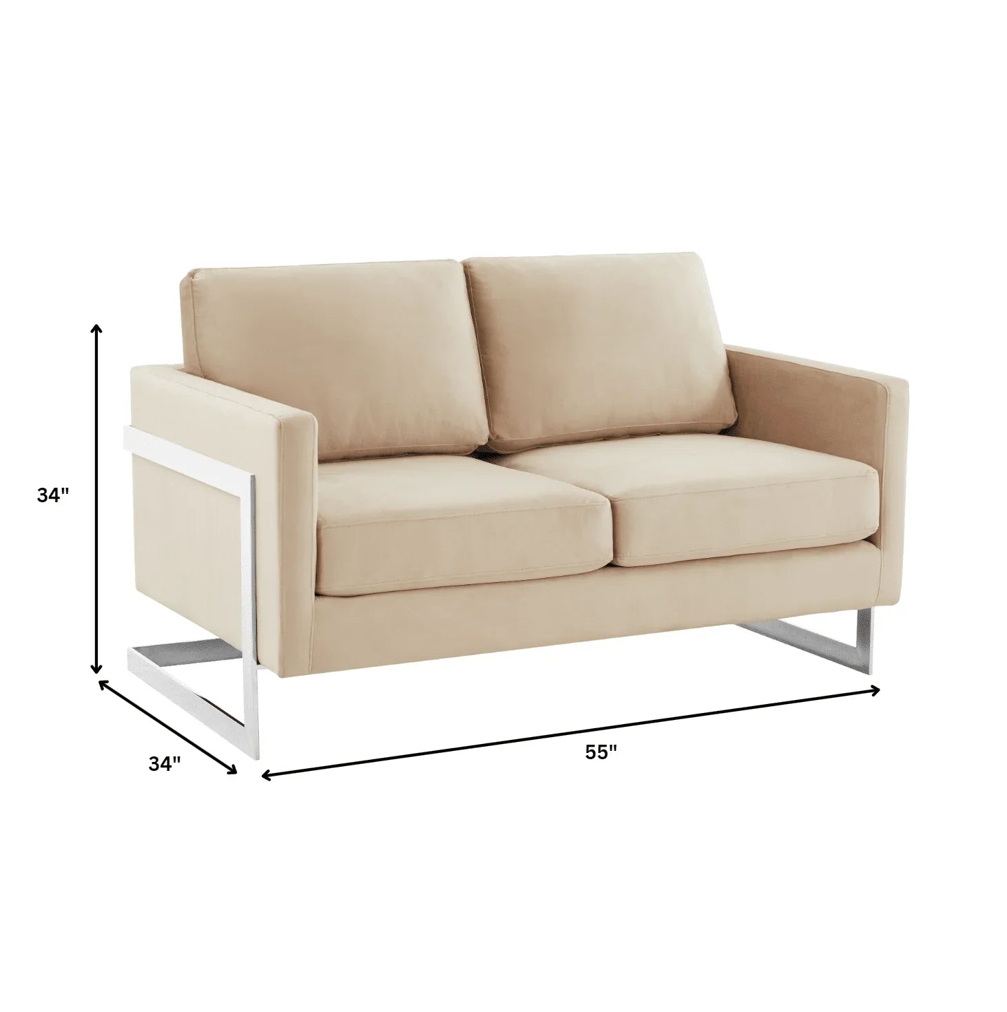 Lincoln Velvet Loveseat Sofa with Removable Cushions and Chromed Stainless Steel Frame - Elax Furniture