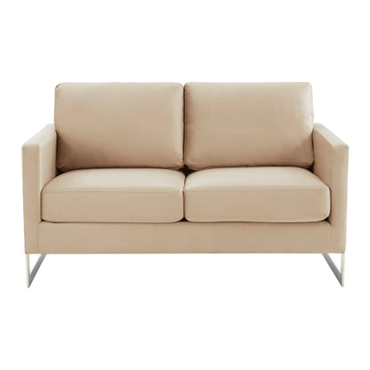 Lincoln Velvet Loveseat Sofa with Removable Cushions and Chromed Stainless Steel Frame - Elax Furniture