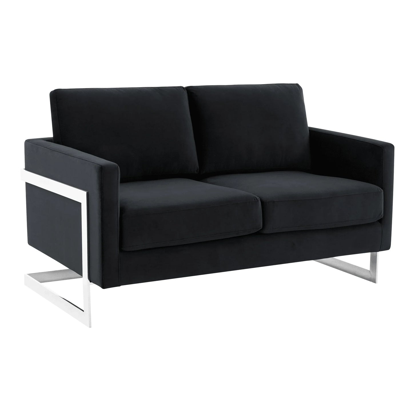Lincoln Velvet Loveseat Sofa with Removable Cushions and Chromed Stainless Steel Frame - Elax Furniture